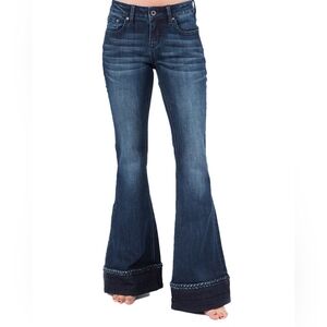 Grace In LA Braided Hem Flare Trouser Jeans Easy Fit 29 Western Boot Dark Wash